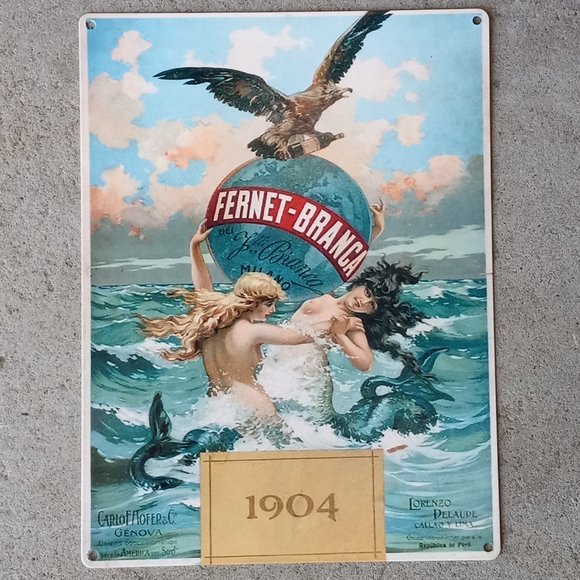 OMSigns Other - Vintage Mermaids Fernet Branca Ad Metal Sign Bar Coastal Decor Reproduction